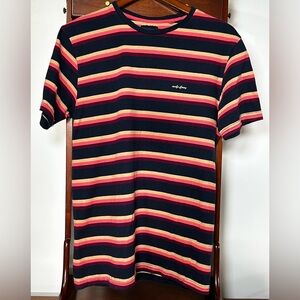 Denim & Flower Women’s Medium Short Sleeve T Shirt Stripe Blue Purple Pink Cream